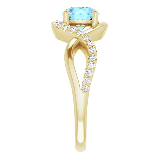 14K Gold Round Natural Aquamarine & Natural Diamond Accented Ring - Yellow Gold - view 4