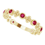 14K Gold Round Natural Ruby Beaded Ring – 2mm Stones - Yellow Gold - view 10