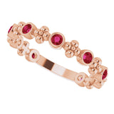 14K Gold Round Natural Ruby Beaded Ring – 2mm Stones - Rose Gold - view 10
