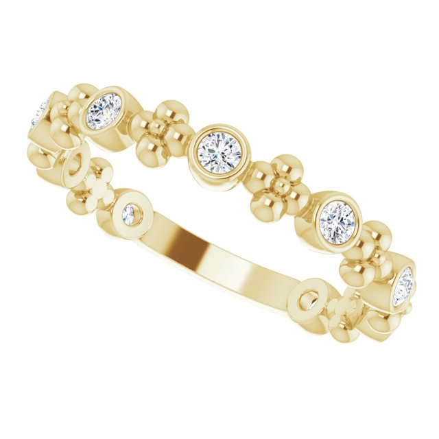 14K Gold Round Natural Diamond Beaded Ring II - Yellow Gold - view 10