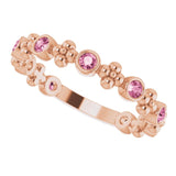 14K Gold Round Natural Pink Tourmaline Beaded Ring – 2mm Stones - Rose Gold - view 10