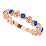 14K Gold Round Natural Blue Sapphire Beaded Ring – 2mm Stones - Rose Gold - view 10