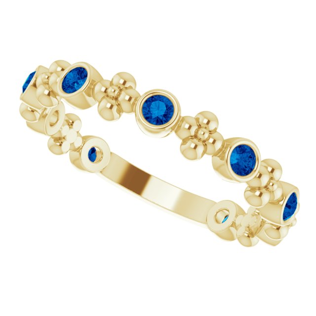 14K Gold Round Lab-Grown Blue Sapphire Beaded Ring – 2mm Stones - Yellow Gold - view 10