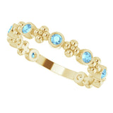 14K Gold Round Natural Aquamarine Beaded Ring – 2mm Stones - Yellow Gold - view 10