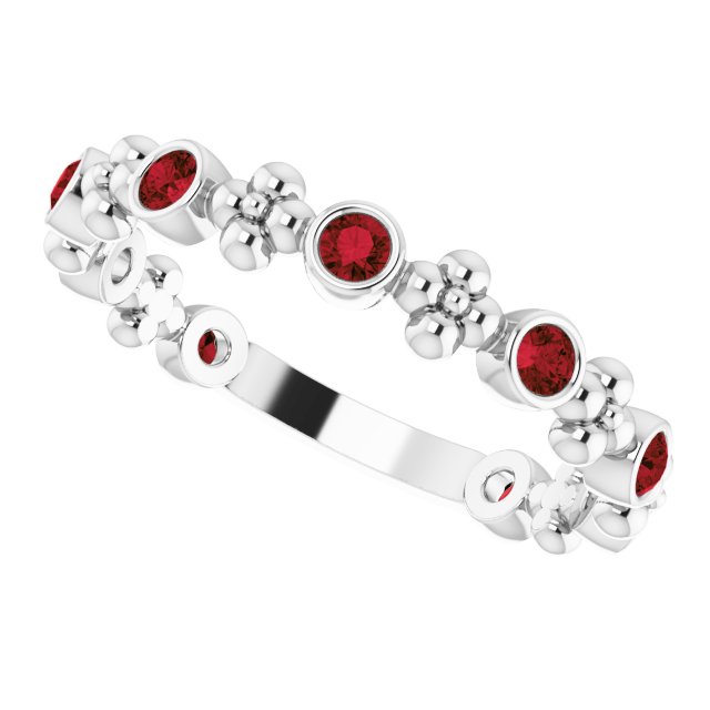 Platinum Round Natural Mozambique Garnet Beaded Ring – 2mm Stones - view 10