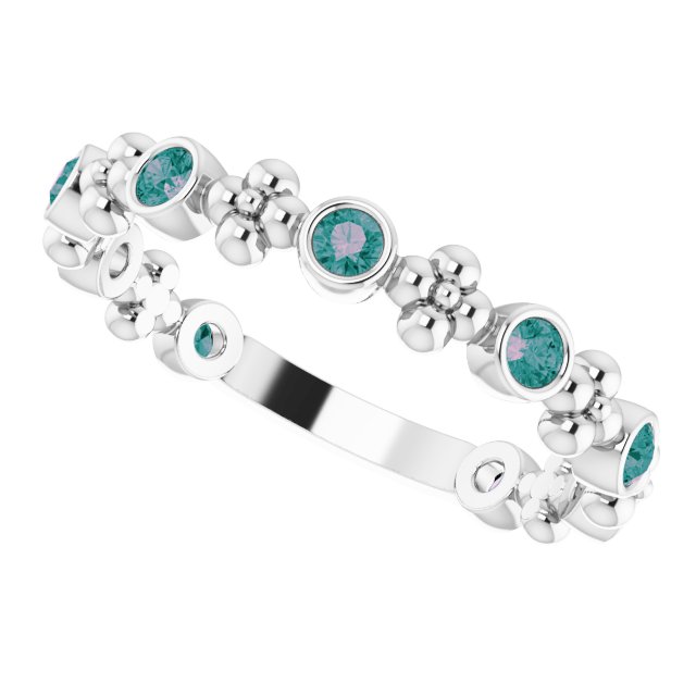 14K Gold Round Lab-Grown Alexandrite Beaded Ring – 2mm Stones - White Gold - view 10