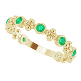 14K Gold Round Natural Emerald Beaded Ring – 2mm Stones - Yellow Gold - view 10