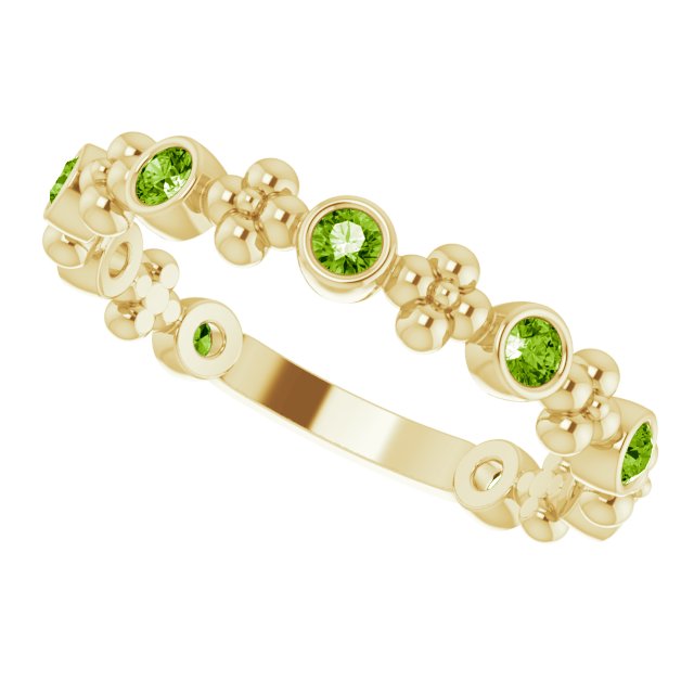 14K Gold Round Natural Peridot Beaded Ring – 2mm Stones - Yellow Gold - view 10