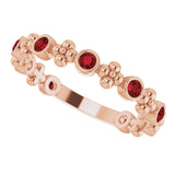 14K Gold Round Natural Mozambique Garnet Beaded Ring – 2mm Stones - Rose Gold - view 10