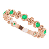 14K Gold Round Natural Emerald Beaded Ring – 2mm Stones - Rose Gold - view 10