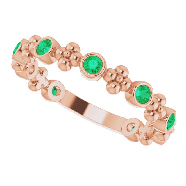 14K Gold Round Natural Emerald Beaded Ring – 2mm Stones - Rose Gold - view 10