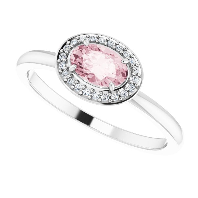 Platinum Oval Natural Morganite & Natural Diamond Halo-Style Ring - view 5