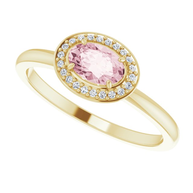 14K Gold Oval Natural Morganite & Natural Diamond Halo-Style Ring - Yellow Gold - view 5