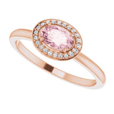 14K Gold Oval Natural Morganite & Natural Diamond Halo-Style Ring - Rose Gold - view 5