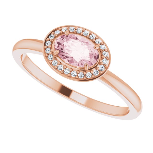 14K Gold Oval Natural Morganite & Natural Diamond Halo-Style Ring - Rose Gold - view 5