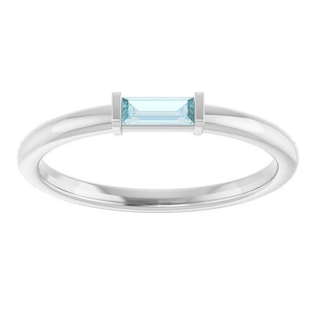 Platinum Natural Sky Blue Topaz Birthstone Stackable Ring – 4x2 mm Straight Baguette - view 18