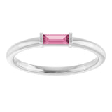 Platinum Natural Pink Tourmaline Birthstone Stackable Ring – 4x2 mm Straight Baguette - view 18