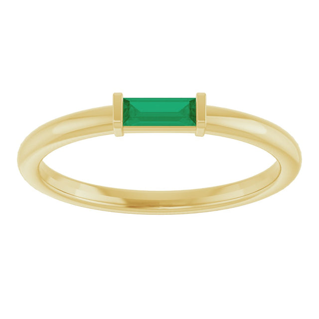 14K Gold Lab-Grown Emerald Birthstone Stackable Ring – 4x2 mm Straight Baguette - Yellow Gold - view 18