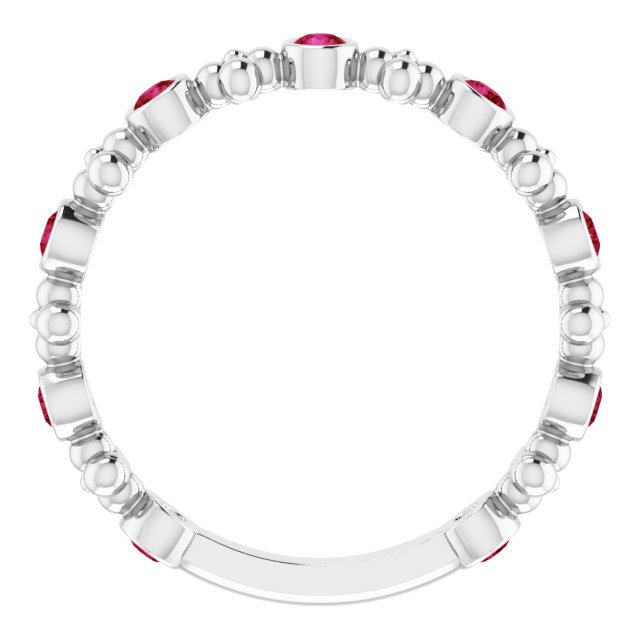 14K Gold Round Lab-Grown Ruby Beaded Ring – 2mm Stones - White Gold - view 7