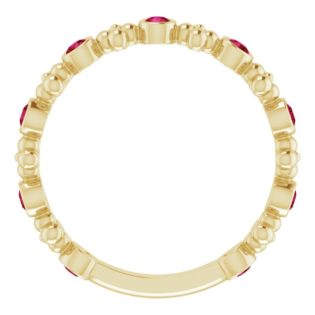 14K Gold Round Natural Ruby Beaded Ring – 2mm Stones - Yellow Gold - view 7