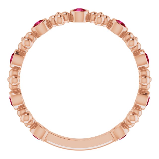 14K Gold Round Lab-Grown Ruby Beaded Ring – 2mm Stones - Rose Gold - view 7