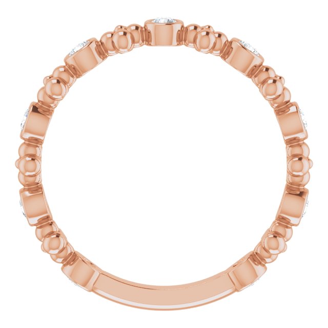 14K Gold Round Natural Diamond Beaded Ring II - Rose Gold - view 7