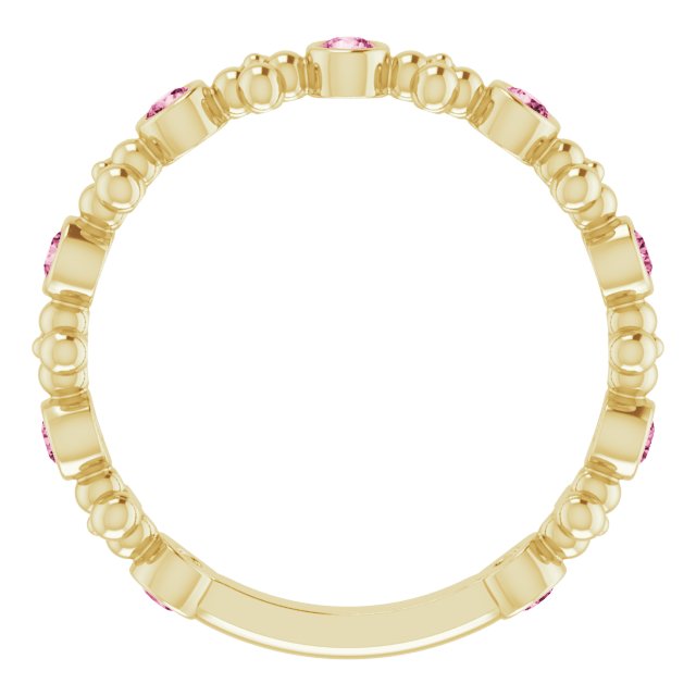 14K Gold Round Natural Pink Tourmaline Beaded Ring – 2mm Stones - Yellow Gold - view 7