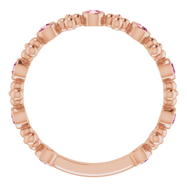 14K Gold Round Natural Pink Tourmaline Beaded Ring – 2mm Stones - Rose Gold - view 7