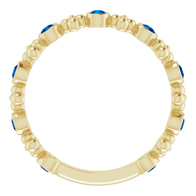 14K Gold Round Natural Blue Sapphire Beaded Ring – 2mm Stones - Yellow Gold - view 7