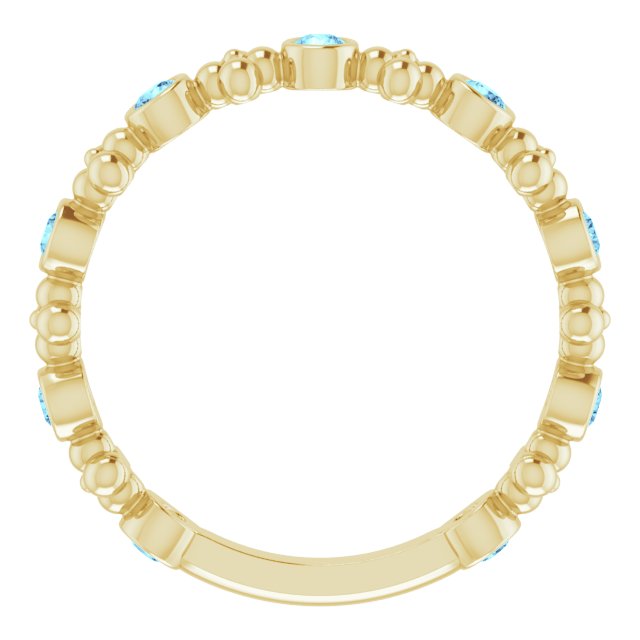 14K Gold Round Natural Aquamarine Beaded Ring – 2mm Stones - Yellow Gold - view 7
