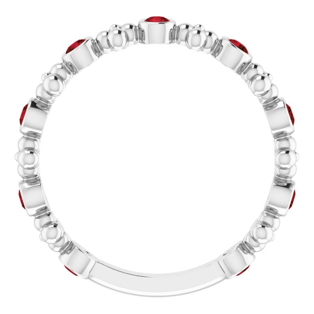 Platinum Round Natural Mozambique Garnet Beaded Ring – 2mm Stones - view 7