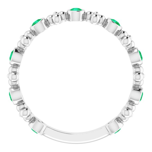 Platinum Round Natural Emerald Beaded Ring – 2mm Stones - view 7