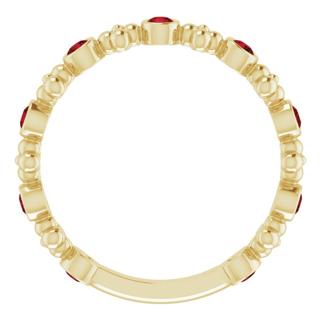 14K Gold Round Natural Mozambique Garnet Beaded Ring – 2mm Stones - Yellow Gold - view 7