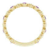 14K Gold Round Natural Amethyst Beaded Ring – 2mm Stones - Yellow Gold - view 7