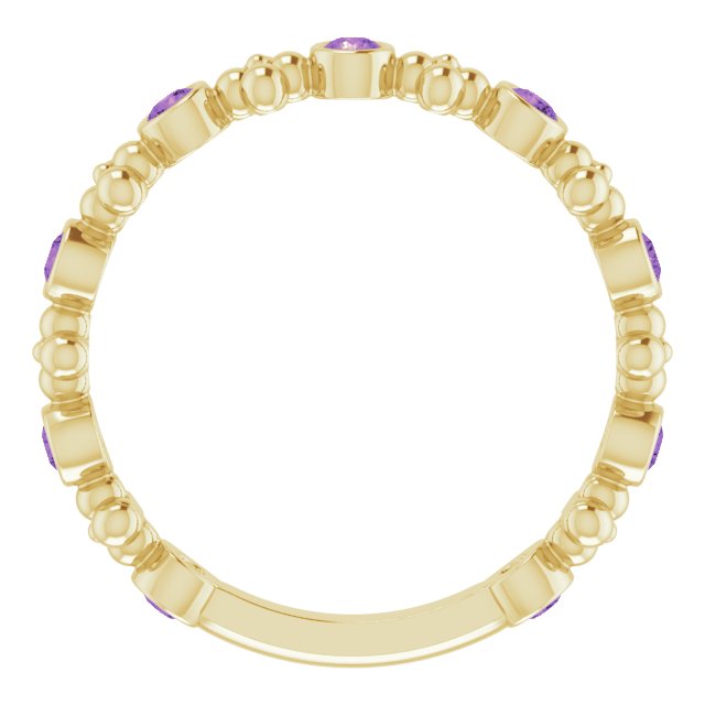 14K Gold Round Natural Amethyst Beaded Ring – 2mm Stones - Yellow Gold - view 7