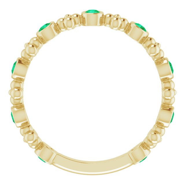 14K Gold Round Lab-Grown Emerald Beaded Ring – 2mm Stones - Yellow Gold - view 7