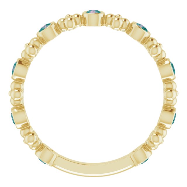 14K Gold Round Natural Alexandrite Beaded Ring – 2mm Stones - Yellow Gold - view 7