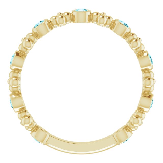 14K Gold Round Natural Blue Zircon Beaded Ring – 2mm Stones - Yellow Gold - view 7