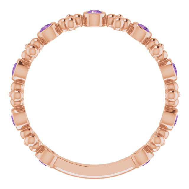 14K Gold Round Natural Amethyst Beaded Ring – 2mm Stones - Rose Gold - view 7