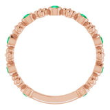 14K Gold Round Natural Emerald Beaded Ring – 2mm Stones - Rose Gold - view 7
