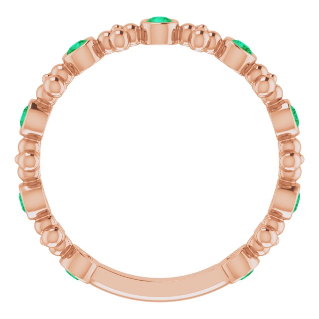 14K Gold Round Natural Emerald Beaded Ring – 2mm Stones - Rose Gold - view 7
