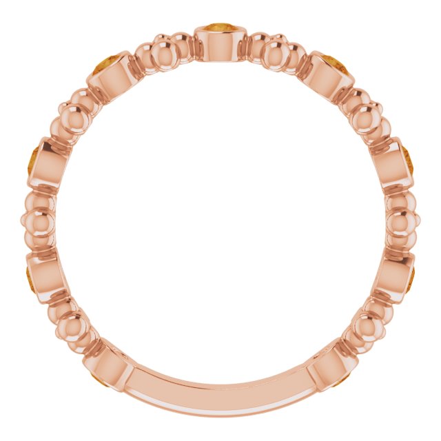 14K Gold Round Natural Citrine Beaded Ring – 2mm Stones - Rose Gold - view 7