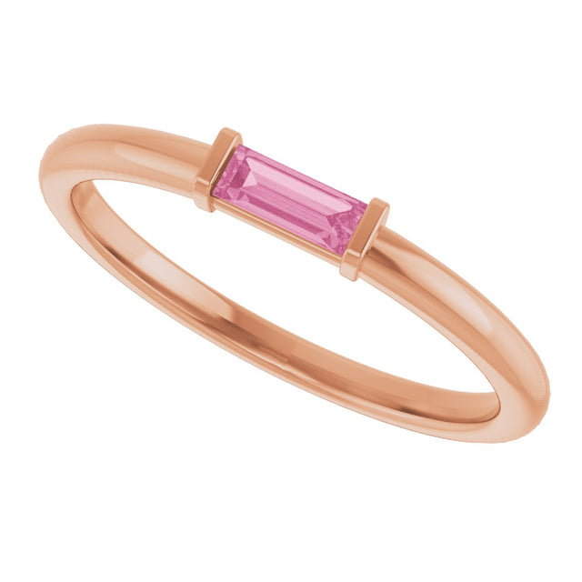 14K Gold Natural Pink Tourmaline Birthstone Stackable Ring – 4x2 mm Straight Baguette - Rose Gold - view 20