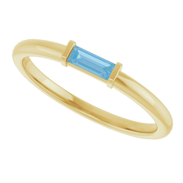 14K Gold Natural Swiss Blue Topaz Birthstone Stackable Ring – 4x2 mm Straight Baguette - Yellow Gold - view 20