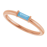 14K Gold Natural Swiss Blue Topaz Birthstone Stackable Ring – 4x2 mm Straight Baguette - Rose Gold - view 20