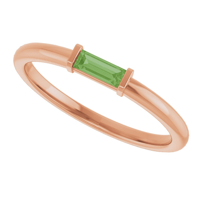 14K Gold Natural Green Tourmaline Birthstone Stackable Ring – 4x2 mm Straight Baguette - Rose Gold - view 20
