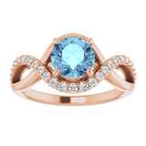 14K Gold Round Natural Aquamarine & Natural Diamond Accented Ring - Rose Gold - view 3