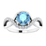 Platinum Round Natural Aquamarine & Natural Diamond Accented Ring - view 3