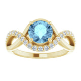 14K Gold Round Natural Aquamarine & Natural Diamond Accented Ring - Yellow Gold - view 3