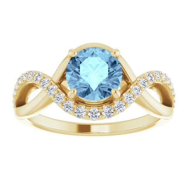 14K Gold Round Natural Aquamarine & Natural Diamond Accented Ring - Yellow Gold - view 3